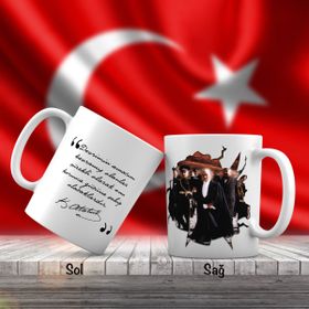 Asil Hediyelik Çift Yön Renkli Askerler Ve Mustafa Kemal Atatürk Ve Unutulmayan Sözleri -Kupa Bardak