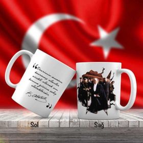 Asil Hediyelik Çift Yön Renkli Askerler Ve Mustafa Kemal Atatürk Ve Unutulmayan Sözleri -Kupa Bardak