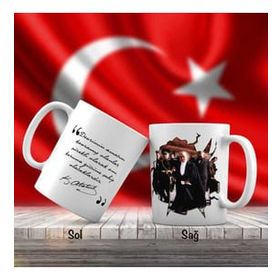 Asil Hediyelik Çift Yön Renkli Askerler Ve Mustafa Kemal Atatürk Ve Unutulmayan Sözleri -Kupa Bardak