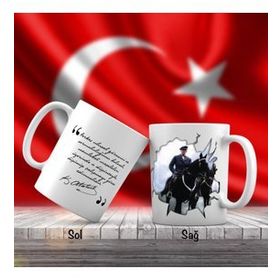 Asil Hediyelik Çift Yön Renkli At Üzerinde Mustafa Kemal Atatürk Ve Unutulmayan Sözleri -Kupa Bardak