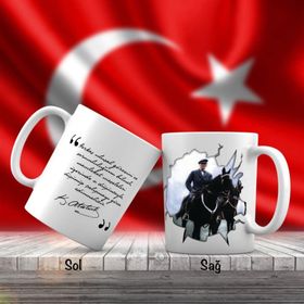 Asil Hediyelik Çift Yön Renkli At Üzerinde Mustafa Kemal Atatürk Ve Unutulmayan Sözleri -Kupa Bardak