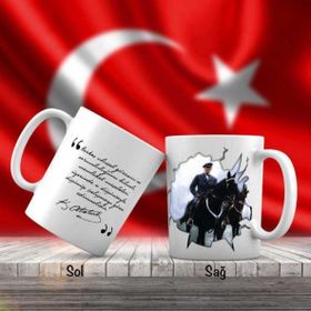 Asil Hediyelik Çift Yön Renkli At Üzerinde Mustafa Kemal Atatürk Ve Unutulmayan Sözleri -Kupa Bardak