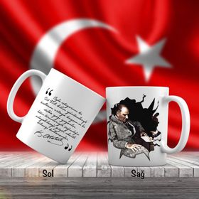Asil Hediyelik Çift Yön Renkli Baş Öğretmen Mustafa Kemal Atatürk Ve Unutulmayan Sözleri-Kupa Bardak
