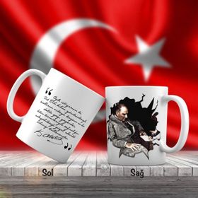 Asil Hediyelik Çift Yön Renkli Baş Öğretmen Mustafa Kemal Atatürk Ve Unutulmayan Sözleri-Kupa Bardak