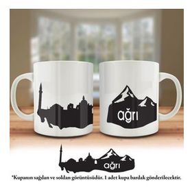 Asil Hediyelik Çift Yön Renkli Baskılı Ağrı Silüeti-Şehir Kupa Bardak