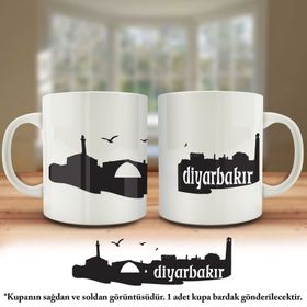 Asil Hediyelik Çift Yön Renkli Baskılı Diyarbakır Silüeti-Şehir Kupa Bardak
