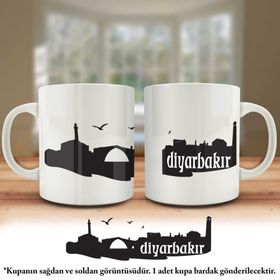 Asil Hediyelik Çift Yön Renkli Baskılı Diyarbakır Silüeti-Şehir Kupa Bardak