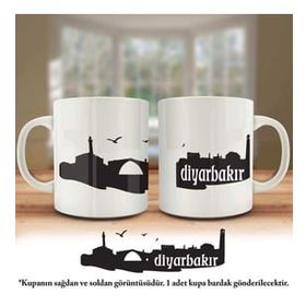 Asil Hediyelik Çift Yön Renkli Baskılı Diyarbakır Silüeti-Şehir Kupa Bardak