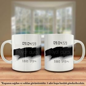 Asil Hediyelik Çift Yön Renkli Baskılı Hayat Durdu- 10 Kasım -Mustafa Kemal Atatürk Kupa Bardak