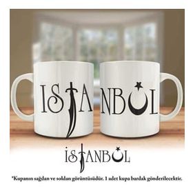 Asil Hediyelik Çift Yön Renkli Baskılı İstanbul Ay-Yıldız Silüeti-Şehir Kupa Bardak