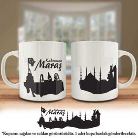 Asil Hediyelik Çift Yön Renkli Baskılı Kahraman Maraş Silüeti-Şehir Kupa Bardak