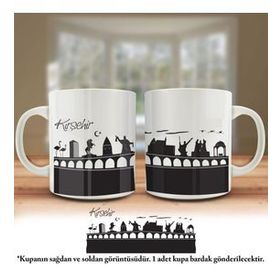 Asil Hediyelik Çift Yön Renkli Baskılı Kırşehir Silüeti-Şehir Kupa Bardak