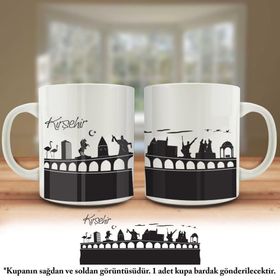 Asil Hediyelik Çift Yön Renkli Baskılı Kırşehir Silüeti-Şehir Kupa Bardak