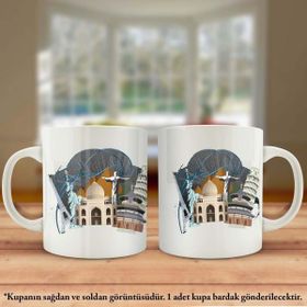 Asil Hediyelik Çift Yön Renkli Baskılı Pisa Kulesi-Özgürlük Heykeli-Eyfel Kulesi Kupa Bardak