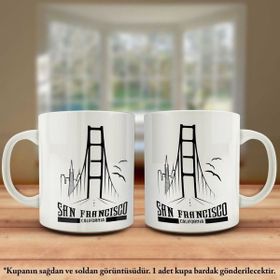 Asil Hediyelik Çift Yön Renkli Baskılı San Francisco-Calıfornıa Silüeti Kupa Bardak