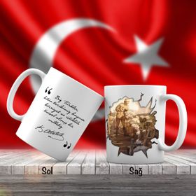 Asil Hediyelik Çift Yön Renkli Cephede Gazi Mustafa Kemal Atatürk Ve Unutulmayan Sözleri-Kupa Bardak