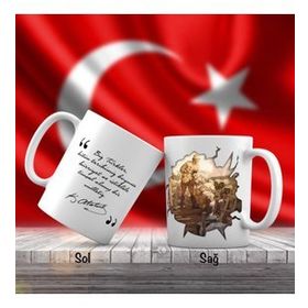 Asil Hediyelik Çift Yön Renkli Cephede Gazi Mustafa Kemal Atatürk Ve Unutulmayan Sözleri-Kupa Bardak