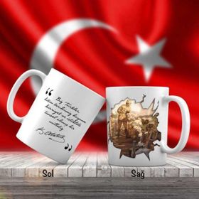 Asil Hediyelik Çift Yön Renkli Cephede Gazi Mustafa Kemal Atatürk Ve Unutulmayan Sözleri-Kupa Bardak