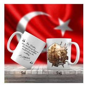 Asil Hediyelik Çift Yön Renkli Cephede Gazi Mustafa Kemal Atatürk Ve Unutulmayan Sözleri-Kupa Bardak