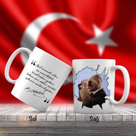 Asil Hediyelik Çift Yön Renkli Gazi Mustafa Kemal Atatürk Ve Unutulmayan Sözleri -Kupa Bardak
