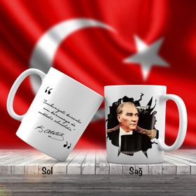 Asil Hediyelik Çift Yön Renkli Gazi Mustafa Kemal Atatürk Ve Unutulmayan Sözleri -Kupa Bardak