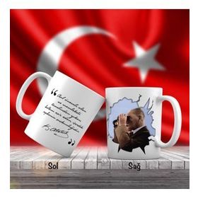 Asil Hediyelik Çift Yön Renkli Gazi Mustafa Kemal Atatürk Ve Unutulmayan Sözleri -Kupa Bardak