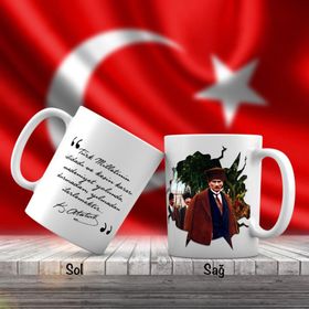 Asil Hediyelik Çift Yön Renkli Kalpaklı Mustafa Kemal Atatürk Ve Unutulmayan Sözleri-Kupa Bardak