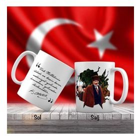 Asil Hediyelik Çift Yön Renkli Kalpaklı Mustafa Kemal Atatürk Ve Unutulmayan Sözleri-Kupa Bardak