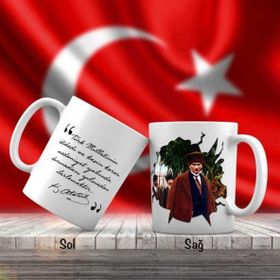 Asil Hediyelik Çift Yön Renkli Kalpaklı Mustafa Kemal Atatürk Ve Unutulmayan Sözleri-Kupa Bardak