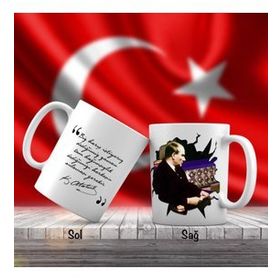 Asil Hediyelik Çift Yön Renkli Mustafa Kemal Atatürk Resimli Ve Unutulmayan Sözleri Kupa Bardak