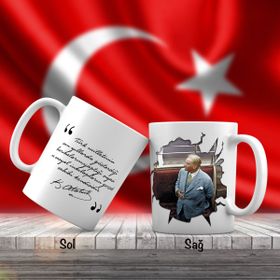 Asil Hediyelik Geminin Güvertesinde Duran Sivil Kemal Atatürk-Atatürkün Sözleri -Kupa Bardak