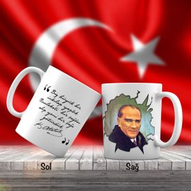 Asil Hediyelik Gülümseyen Sivil Mustafa Kemal Atatürk-Atatürkün Sözleri -Kupa Bardak