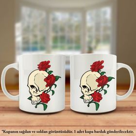 Asil Hediyelik Kafatası-Kurukafa-Çiçek -Güller-Kupa Bardak-
