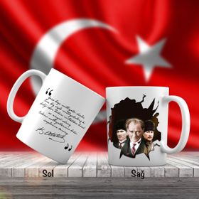 Asil Hediyelik Kalpaklı -Sivil -Mustafa Kemal Atatürk-Ayyıldız-Atatürkün Sözleri -Kupa Bardak