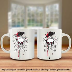 Asil Hediyelik Kemik-Kafatası-Karga-Kuş-Kupa Bardak-