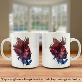 Asil Hediyelik Kızılderili -Renkli Tüylü Şahin Figürü -İliüstraston-Kupa Bardak-
