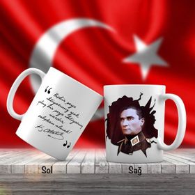 Asil Hediyelik Mavi Gözlü Üniformalı Mustafa Kemal Atatürk-Atatürkün Sözleri -Kupa Bardak