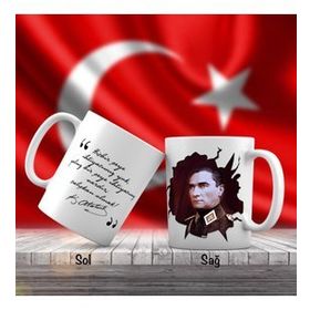 Asil Hediyelik Mavi Gözlü Üniformalı Mustafa Kemal Atatürk-Atatürkün Sözleri -Kupa Bardak