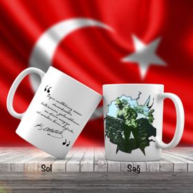 Asil Hediyelik Milli Mücadele-Üniformalı Mustafa Kemal Atatürk-Atatürkün Sözleri -Kupa Bardak