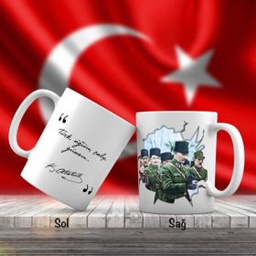 Asil Hediyelik Milli Mücadele-Üniformalı Mustafa Kemal Atatürk-Atatürkün Sözleri -Kupa Bardak