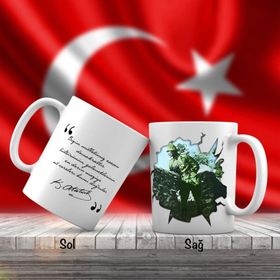Asil Hediyelik Milli Mücadele-Üniformalı Mustafa Kemal Atatürk-Atatürkün Sözleri -Kupa Bardak
