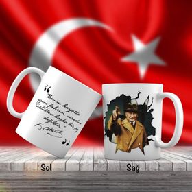 Asil Hediyelik Modern Kıyafet Giyimli Mustafa Kemal Atatürk-Atatürkün Sözleri -Kupa Bardak
