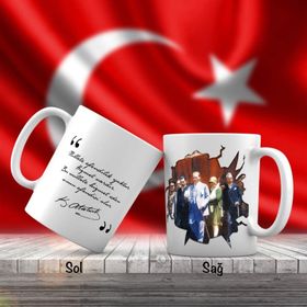 Asil Hediyelik Modern-Takım Elbiseli Mustafa Kemal Atatürk-Atatürkün Sözleri -Kupa Bardak
