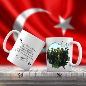 Asil Hediyelik Mustafa Kemal Atatürk Askerlerden Bilgi Alırken-Atatürkün Sözleri -Kupa Bardak