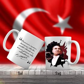 Asil Hediyelik Mustafa Kemal Atatürk-Ayyıldız -Türk Bayrağı-Atatürkün Sözleri -Kupa Bardak
