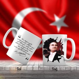 Asil Hediyelik Mustafa Kemal Atatürk-Ayyıldız -Türk Bayrağı-Atatürkün Sözleri -Kupa Bardak