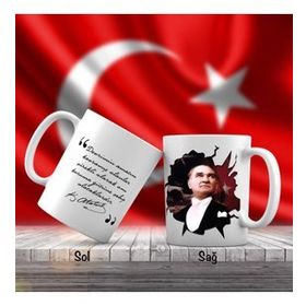 Asil Hediyelik Mustafa Kemal Atatürk-Ayyıldız -Türk Bayrağı-Atatürkün Sözleri -Kupa Bardak