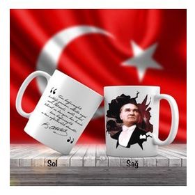 Asil Hediyelik Mustafa Kemal Atatürk-Ayyıldız -Türk Bayrağı-Atatürkün Sözleri -Kupa Bardak