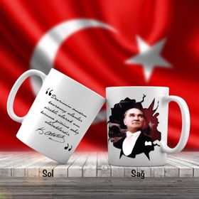 Asil Hediyelik Mustafa Kemal Atatürk-Ayyıldız -Türk Bayrağı-Atatürkün Sözleri -Kupa Bardak