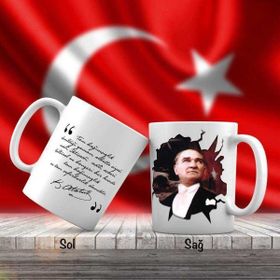 Asil Hediyelik Mustafa Kemal Atatürk-Ayyıldız -Türk Bayrağı-Atatürkün Sözleri -Kupa Bardak